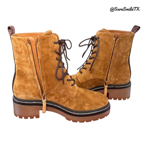 TORY BURCH Miller 50MM Lug Sole Bootie Tan Suede Combat Boots - NIB - Picture 14 of 14